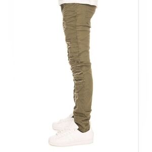 𝅺FBRK Army Green Stretch Ripped Denim Jeans, 38W/34L